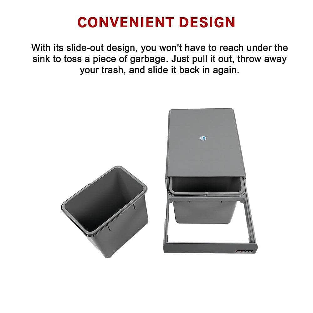 2X 15L Pull Out Trash Bin - Dual Kitchen Garbage Waste Cabinet