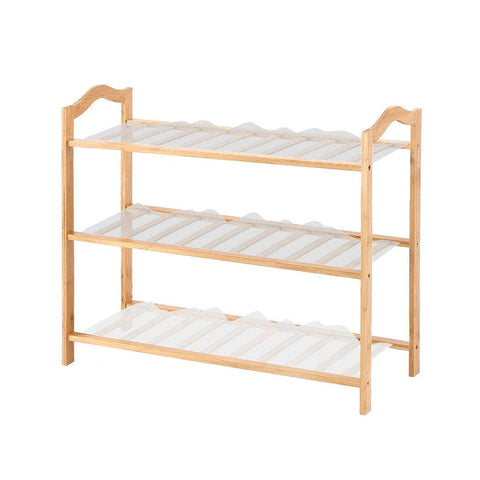2x 3 Tier Bamboo Shoe Rack Shoes