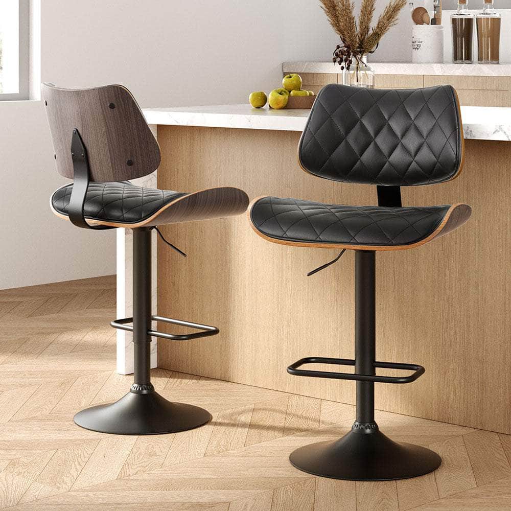 2x/4x Leather Bar Stools Gas Lift Design Black/White