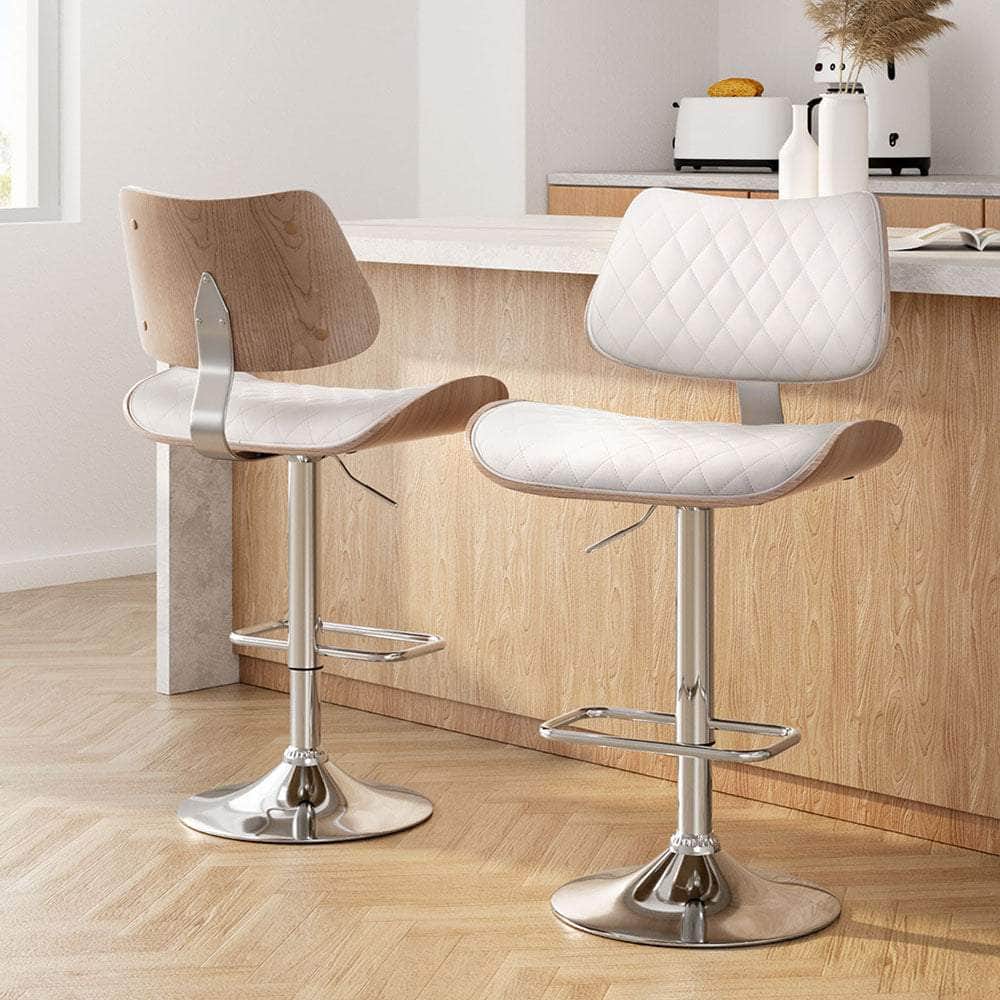2x/4x Leather Bar Stools Gas Lift Design Black/White