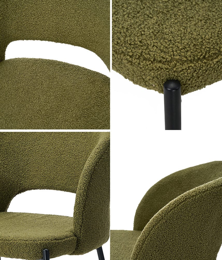 2x Armchair Dining Chair Sherpa Green&Black