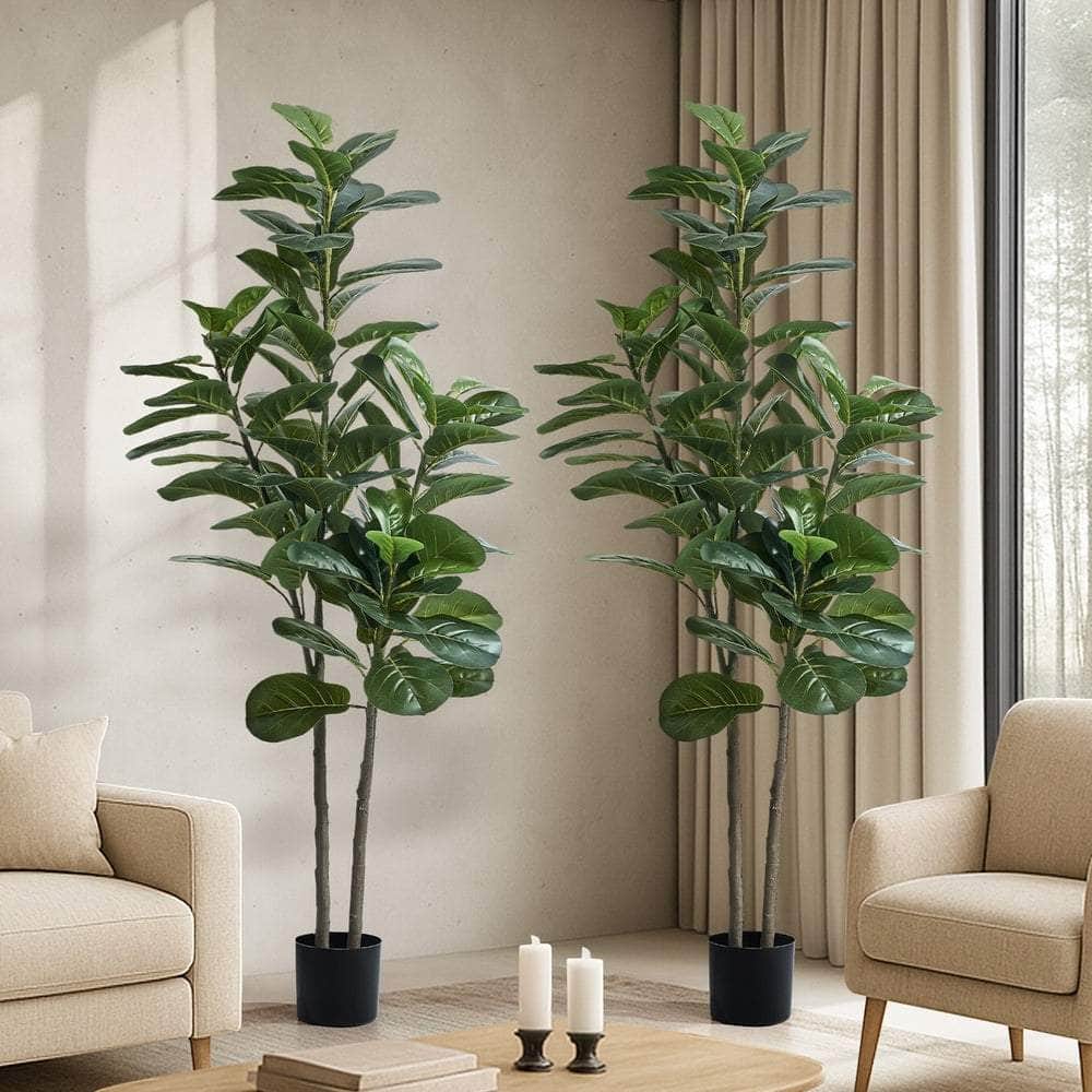 2x Artificial Fiddle Leaf Fig Trees Lifelike Potted Plants 180cm & 150cmGreen