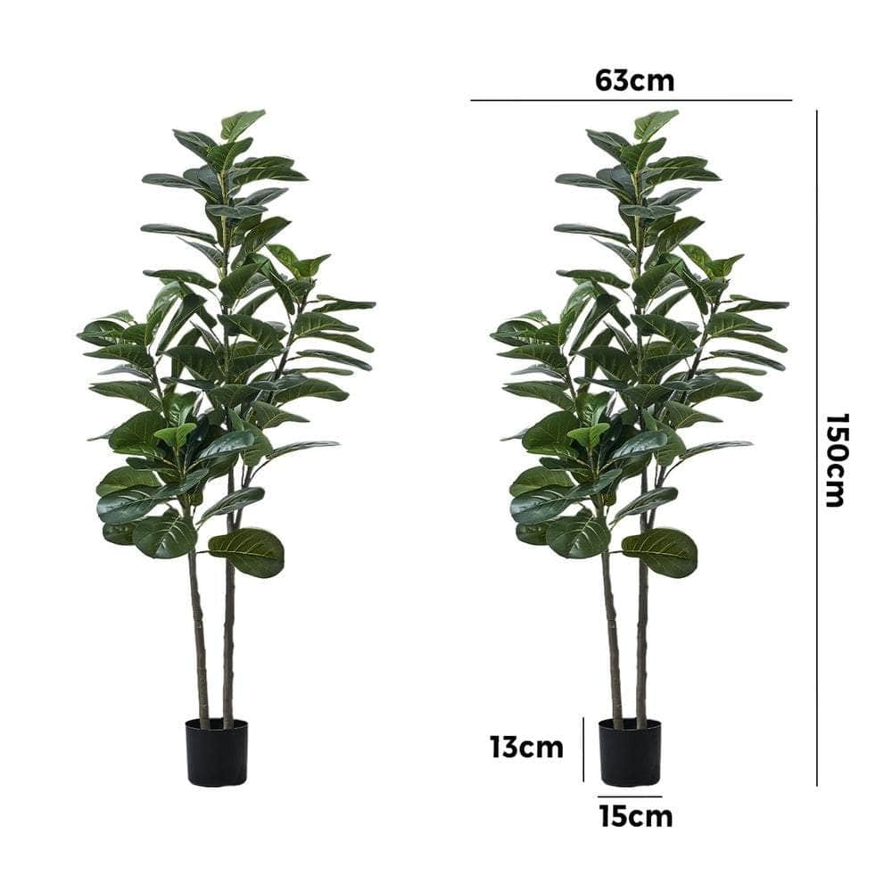 2x Artificial Fiddle Leaf Fig Trees Lifelike Potted Plants 180cm & 150cmGreen