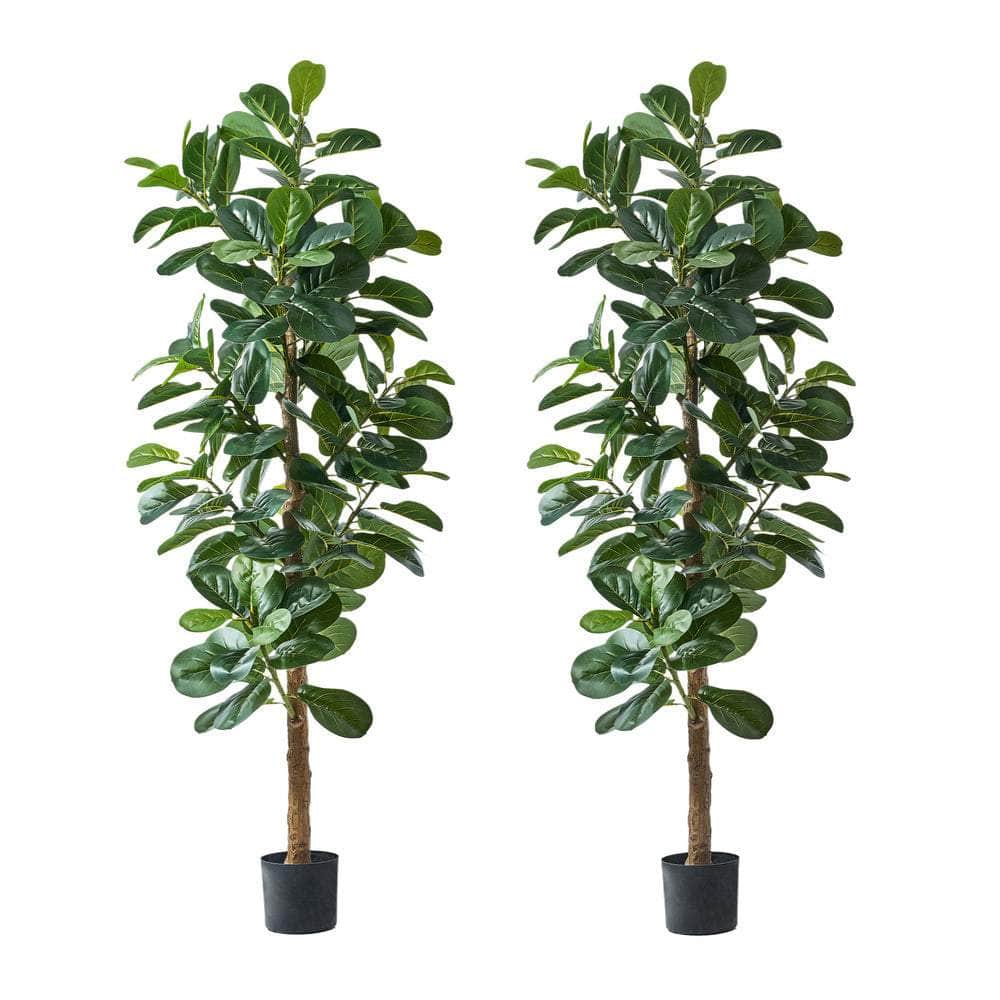 2x Artificial Fiddle Leaf Fig Trees Lifelike Potted Plants 180cm & 150cmGreen