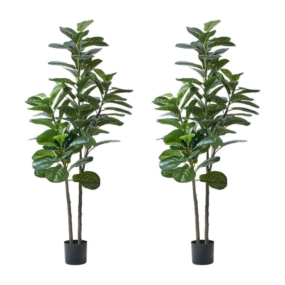 2x Artificial Fiddle Leaf Fig Trees Lifelike Potted Plants 180cm & 150cmGreen