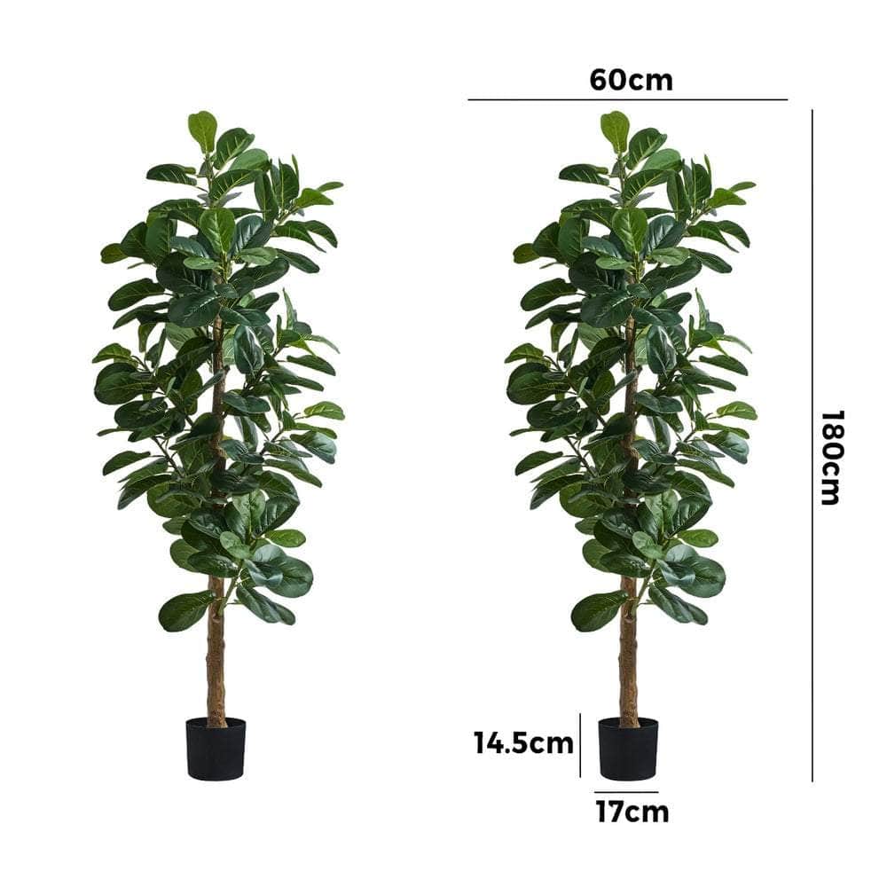 2x Artificial Fiddle Leaf Fig Trees Lifelike Potted Plants 180cm & 150cmGreen