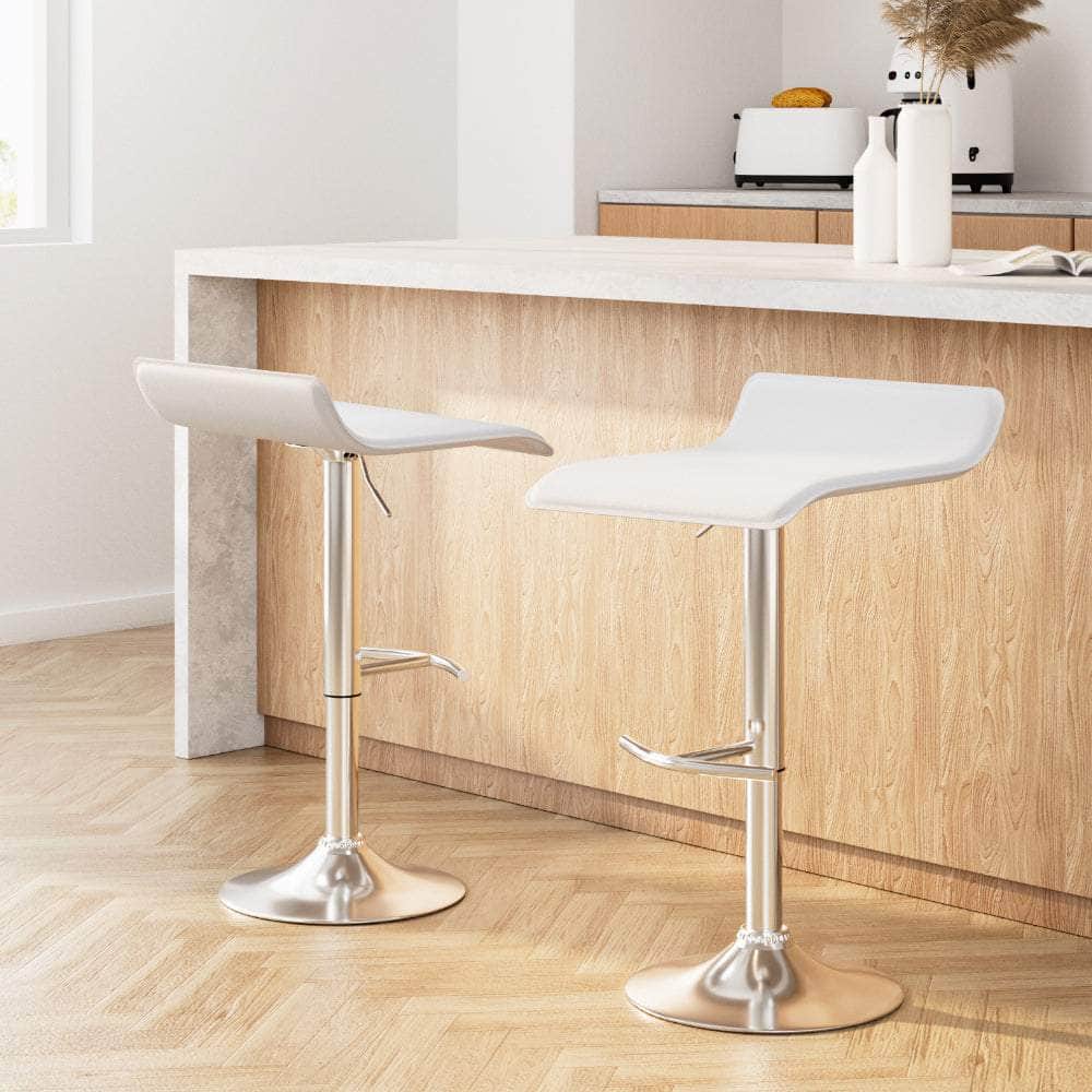 2x Bar Stools Adjustable Gas Lift Chairs White