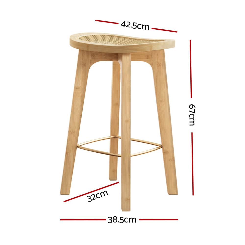 2x Bar Stools Bamboo Rattan Stool Counter Chair Kitchen Barstools