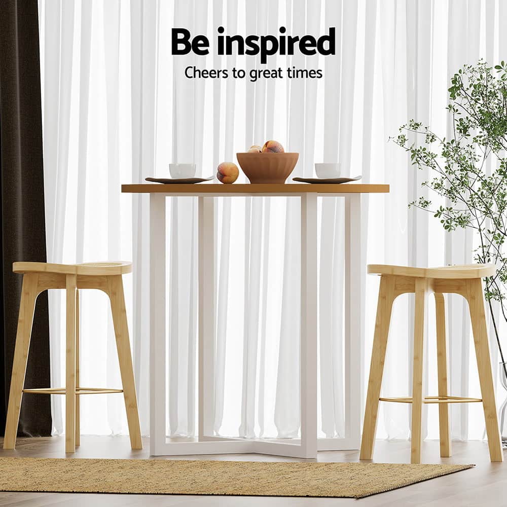2x Bar Stools Bamboo Rattan Stool Counter Chair Kitchen Barstools