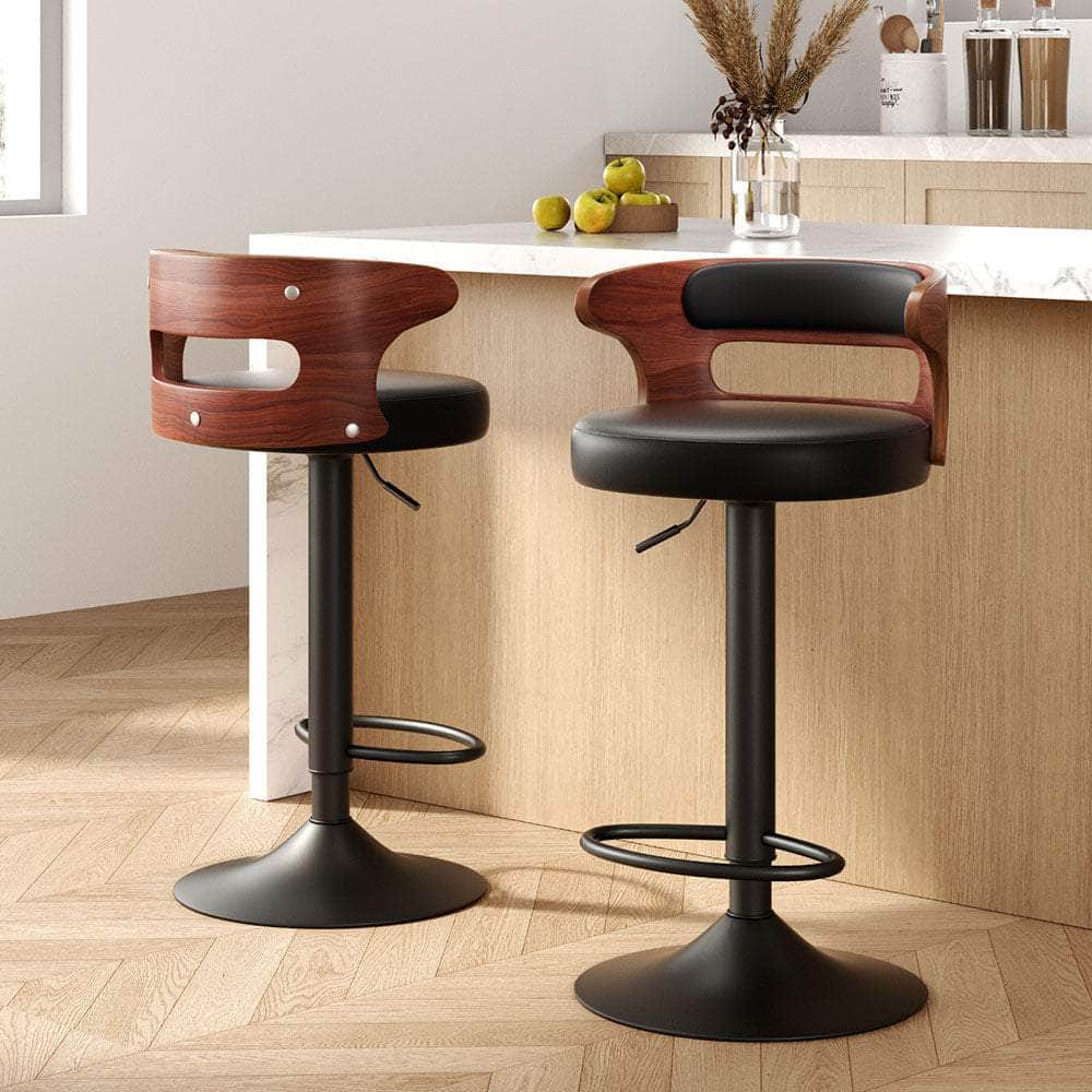 2x Bar Stools Gas Lift Faux Leather