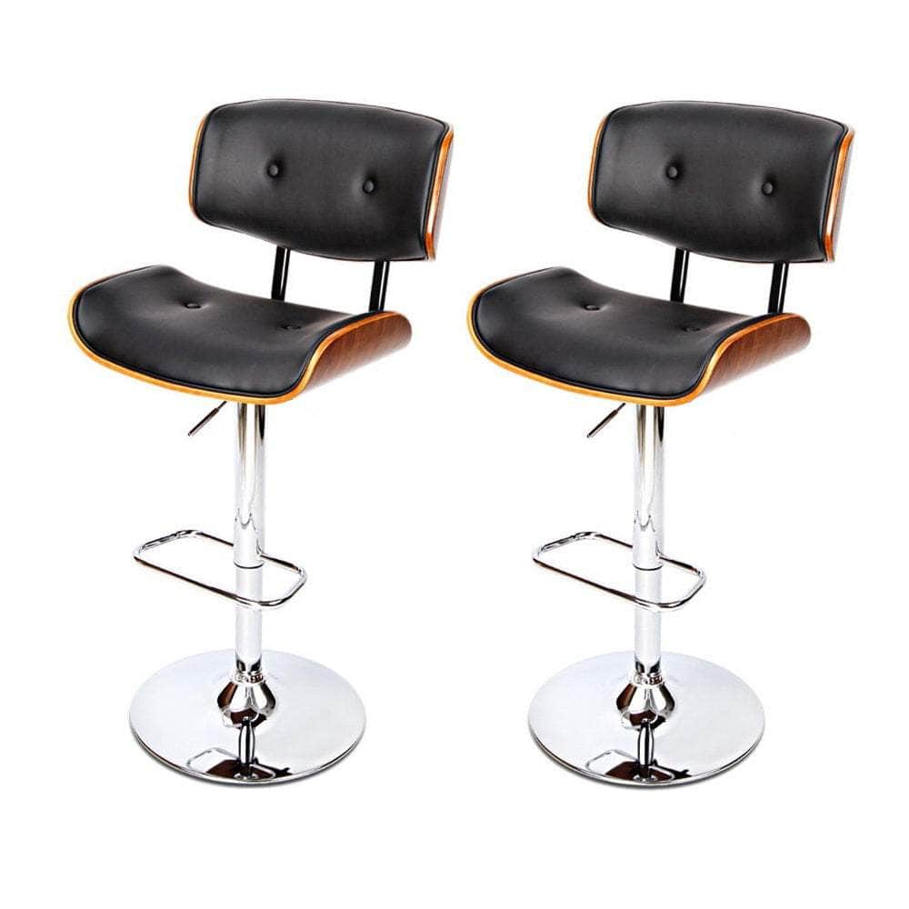 2x Bar Stools Gas Lift Leather Black