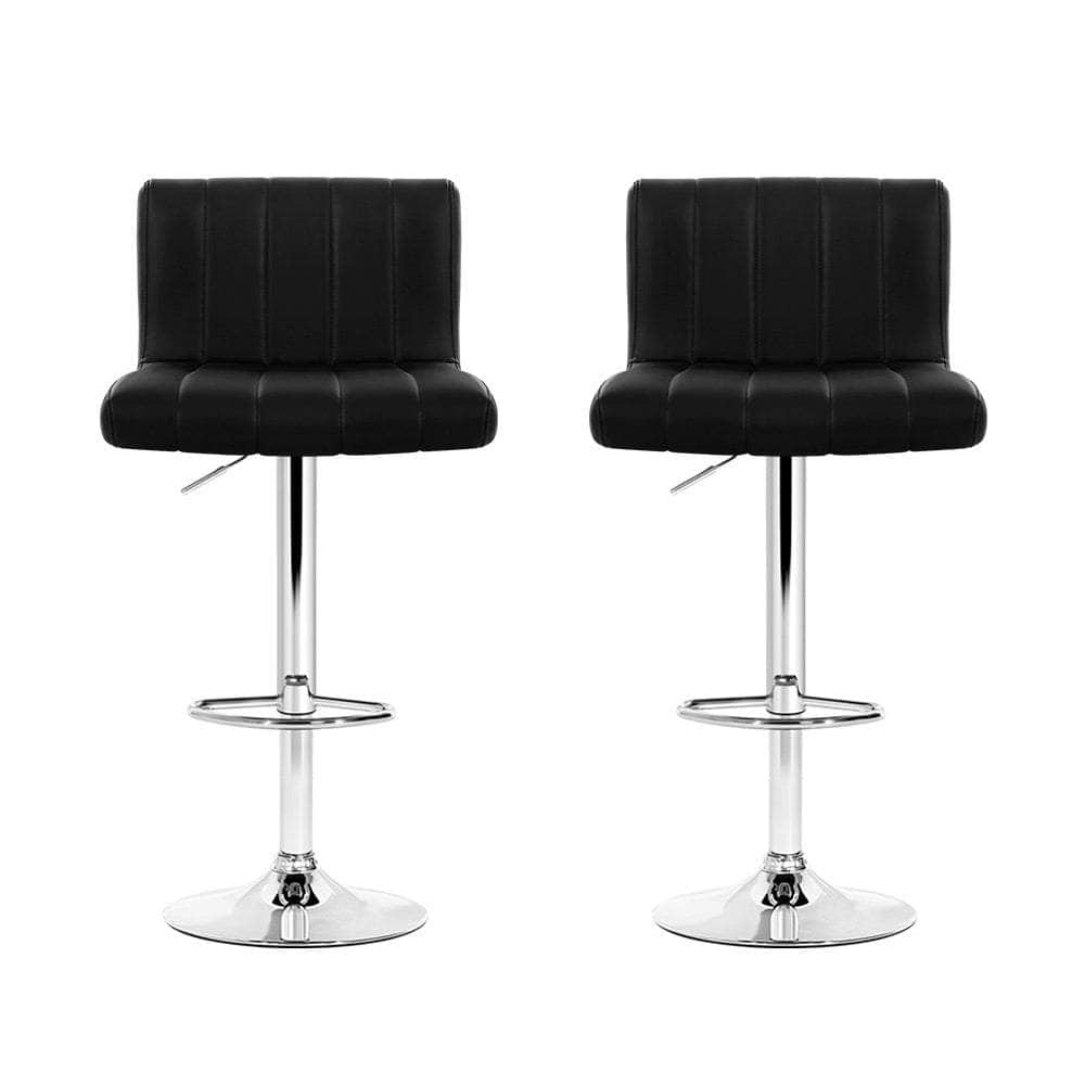 2x Bar Stools Gas Lift Leather Chairs Black