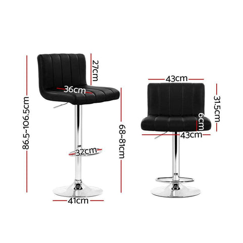 2x Bar Stools Gas Lift Leather Chairs Black