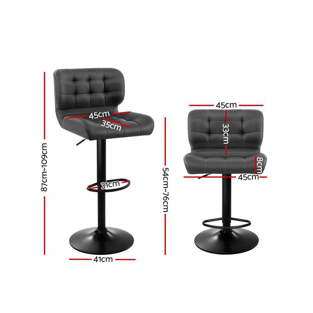 2x Bar Stools Gas Lift Leather Padded Grey