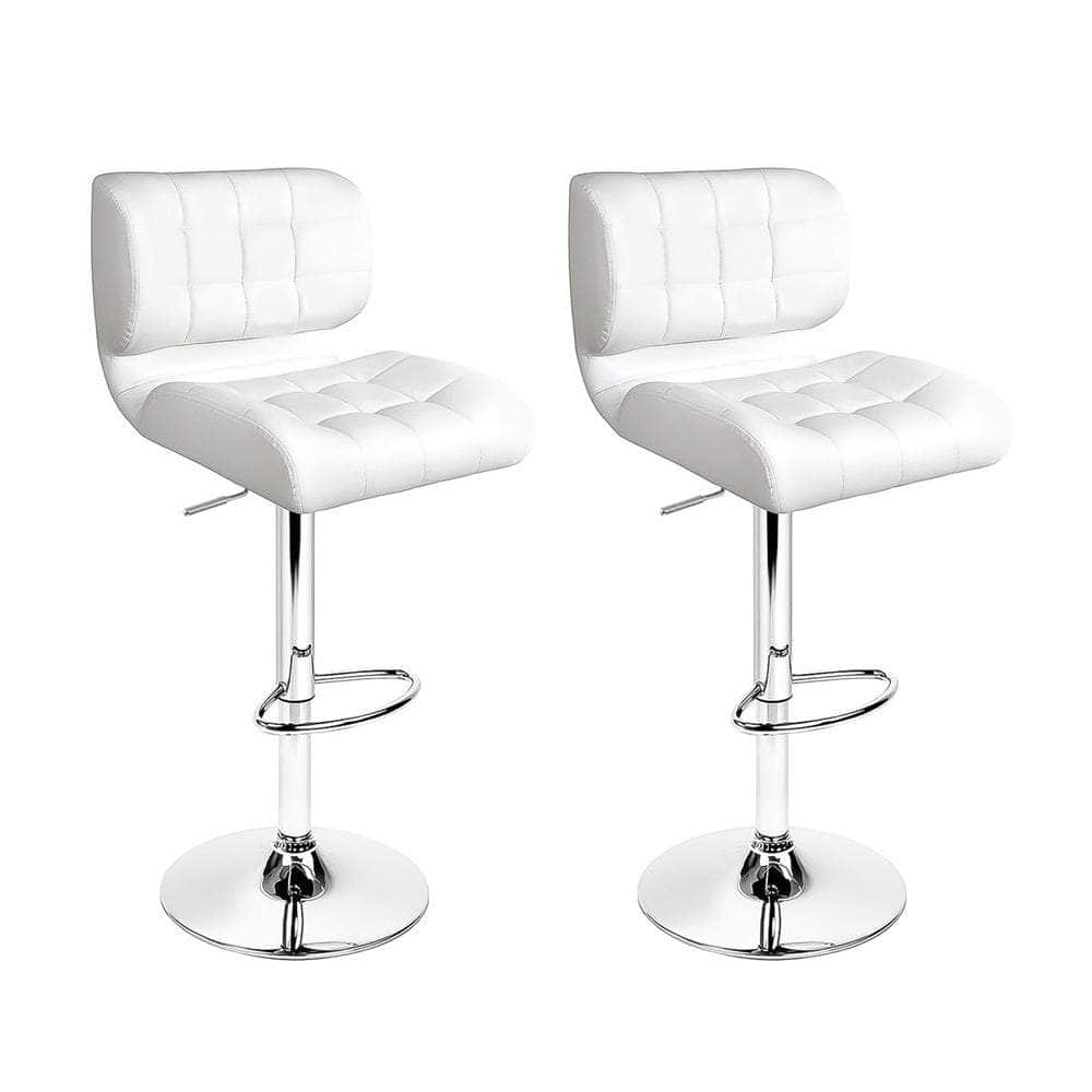 2x Bar Stools Gas Lift Leather Padded White