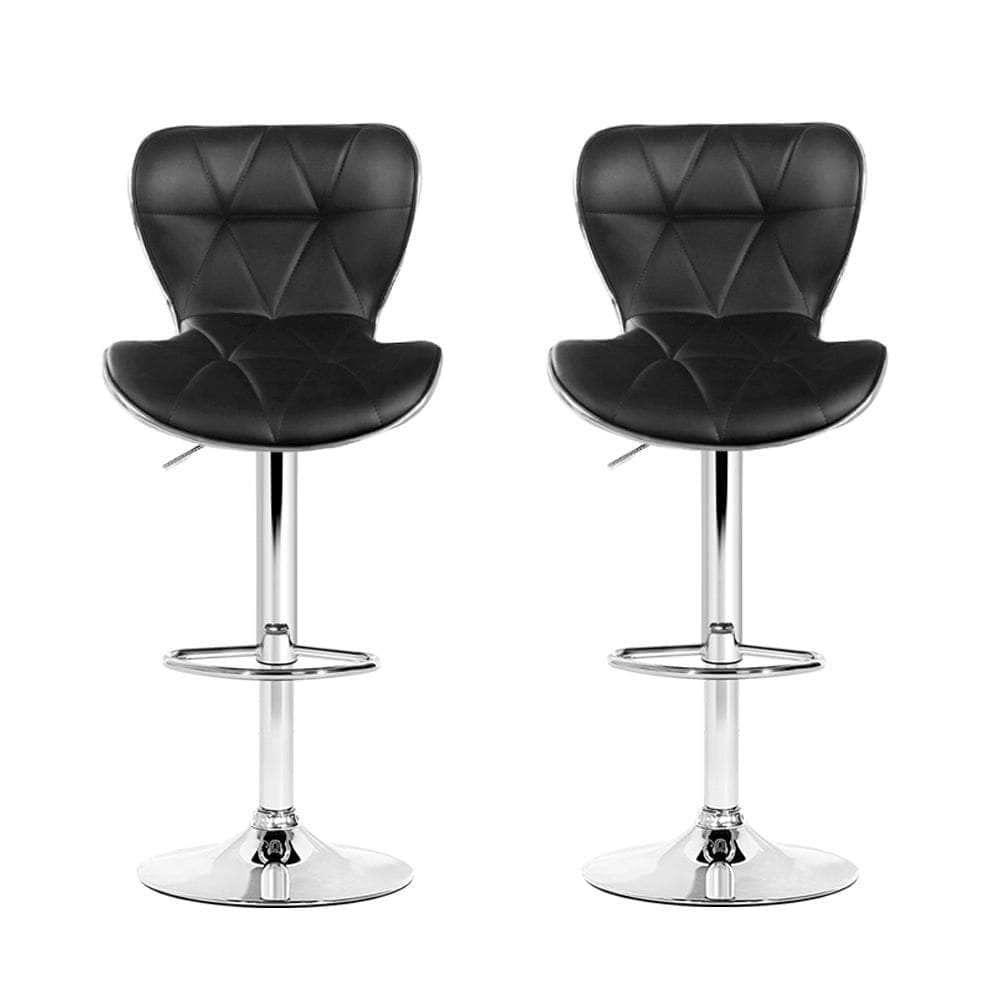 2x Bar Stools Gas Lift Leather Seat Black