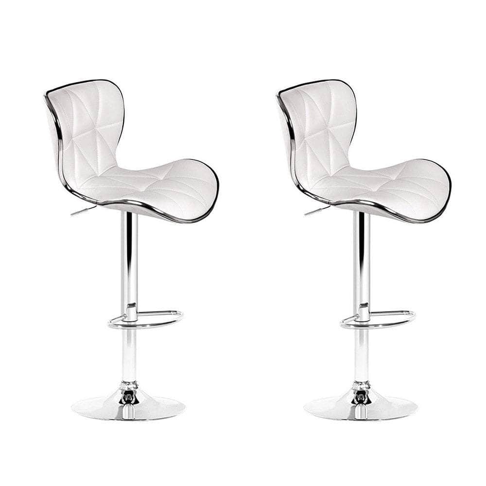2x Bar Stools Gas Lift Leather Seat White