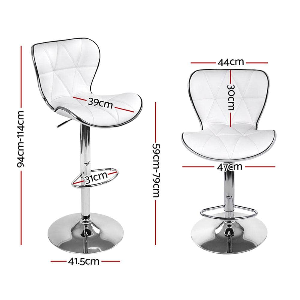 2x Bar Stools Gas Lift Leather Seat White