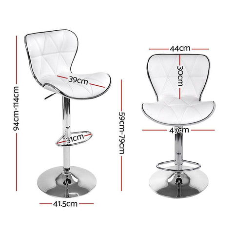 2x Bar Stools Gas Lift Leather Seat White