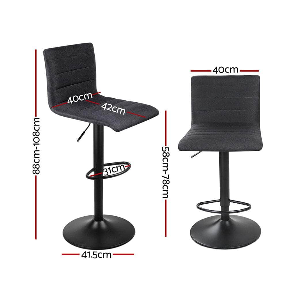 2x Bar Stools Gas Lift Linen Fabric Black