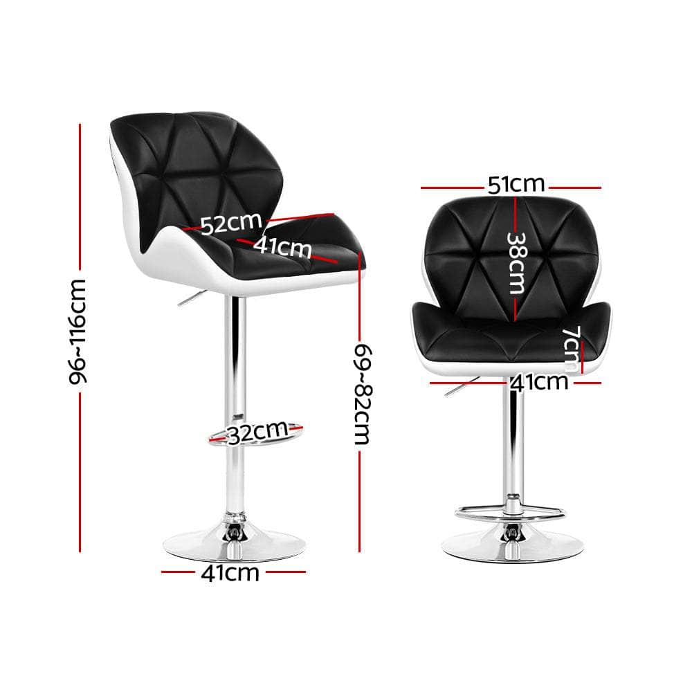 2x Bar Stools Gas Lift Padded Leather Black & White