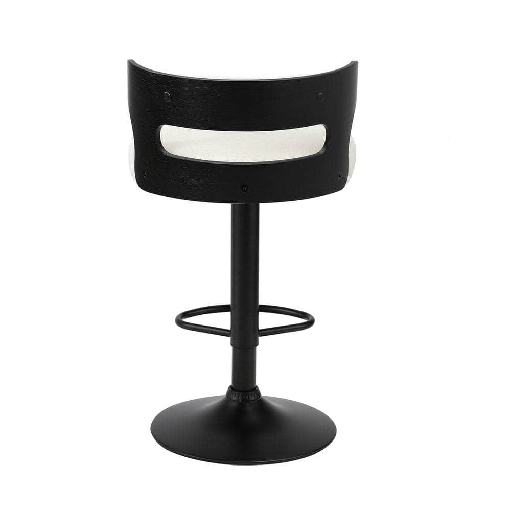 2x Bar Stools Gas Lift Swivel Chairs Wooden Boucle White | Wooden finish
