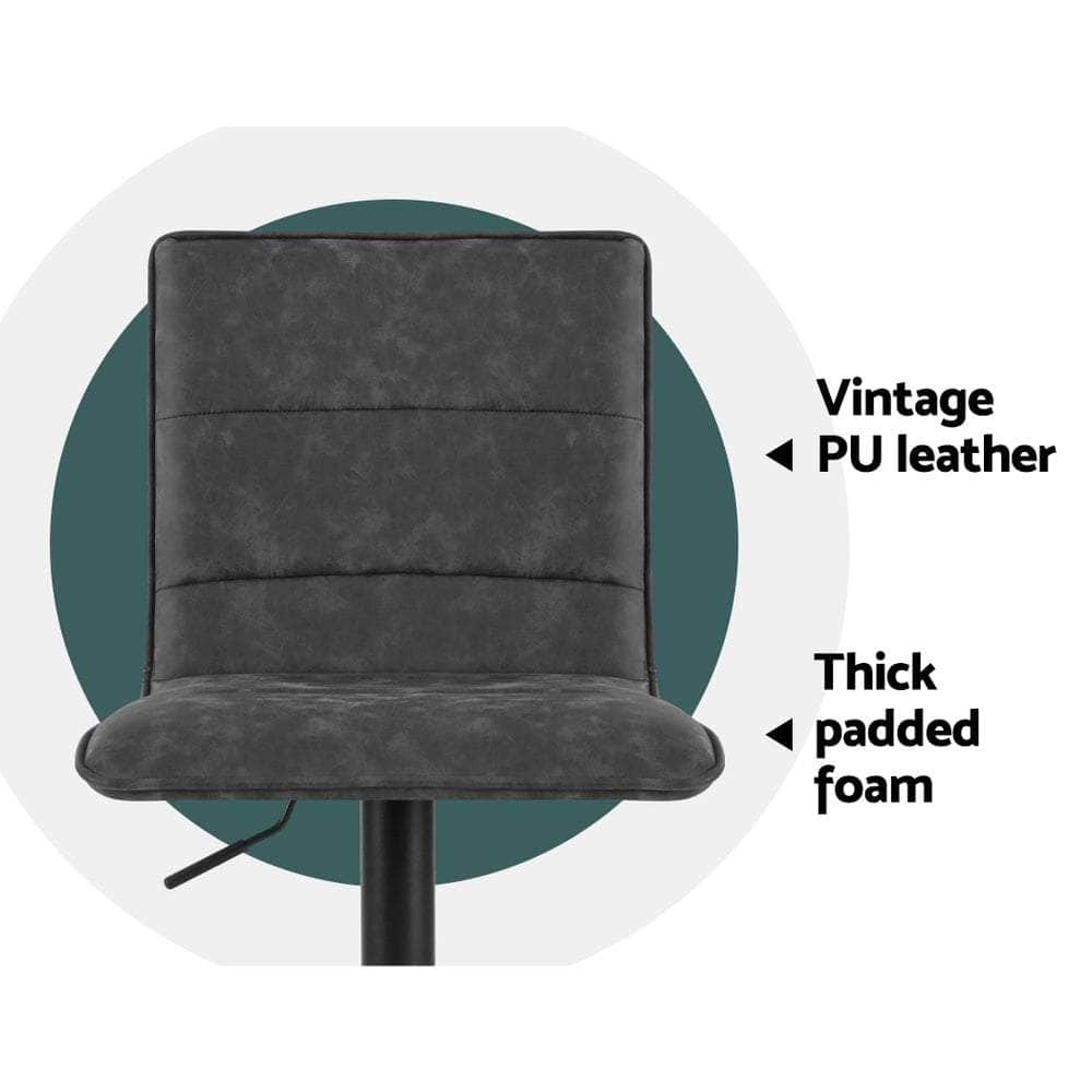 2x Bar Stools Gas Lift Vintage Leather Grey