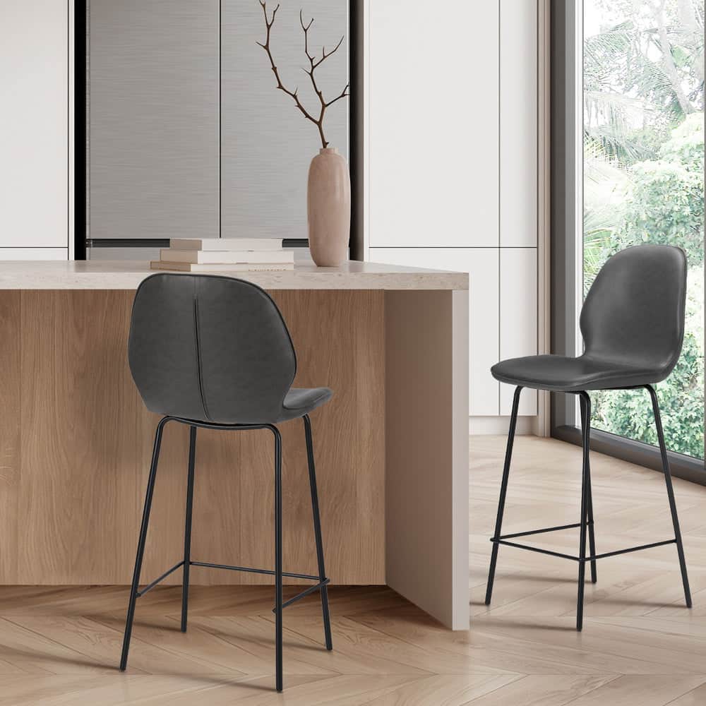 2x Bar Stools Kitchen Chairs High Back Leather Counter Seating Set Black/Grey