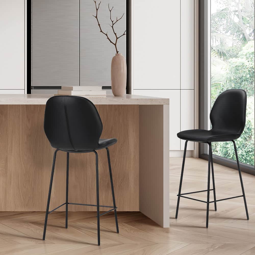 2x Bar Stools Kitchen Chairs High Back Leather Counter Seating Set Black/Grey