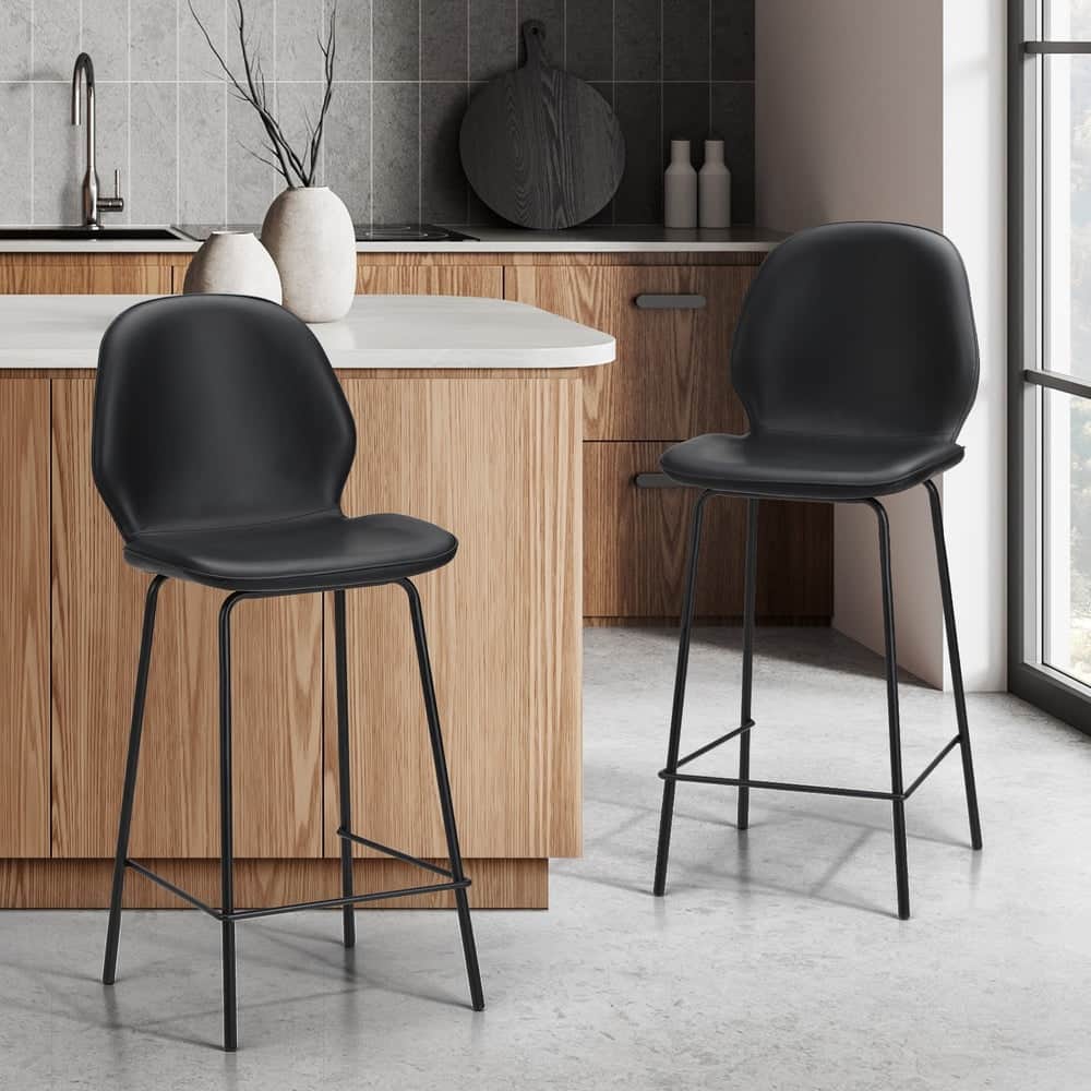 2x Bar Stools Kitchen Chairs High Back Leather Counter Seating Set Black/Grey