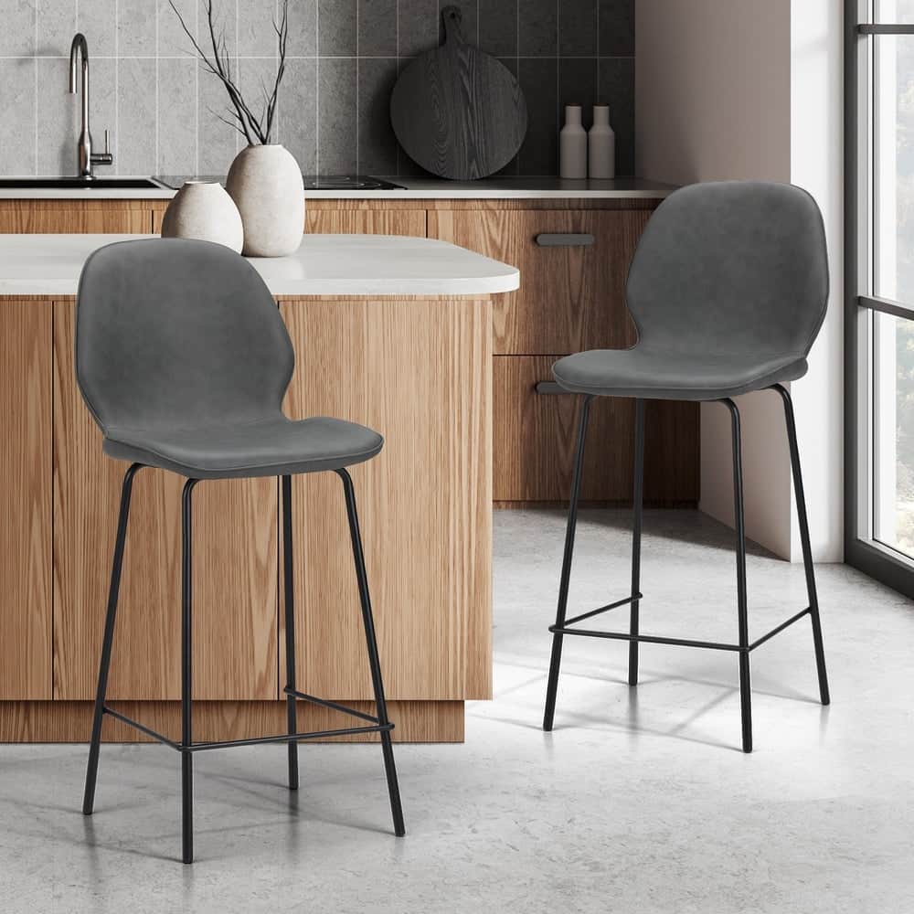 2x Bar Stools Kitchen Chairs High Back Leather Counter Seating Set Black/Grey