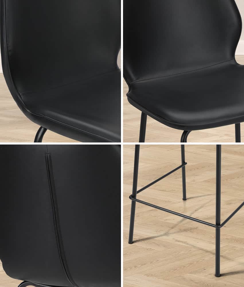 2x Bar Stools Kitchen Chairs High Back Leather Counter Seating Set Black/Grey