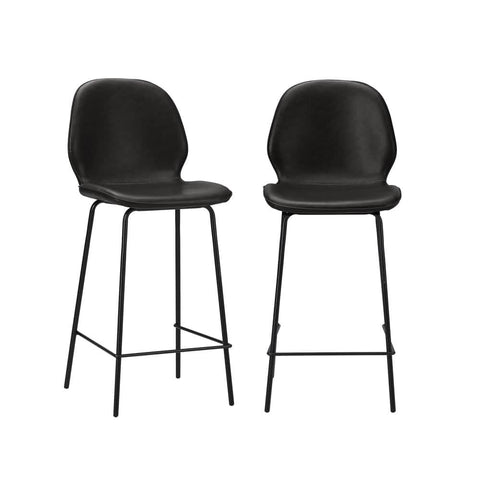 2x Bar Stools Kitchen Chairs High Back Leather Counter Seating Set Black/Grey