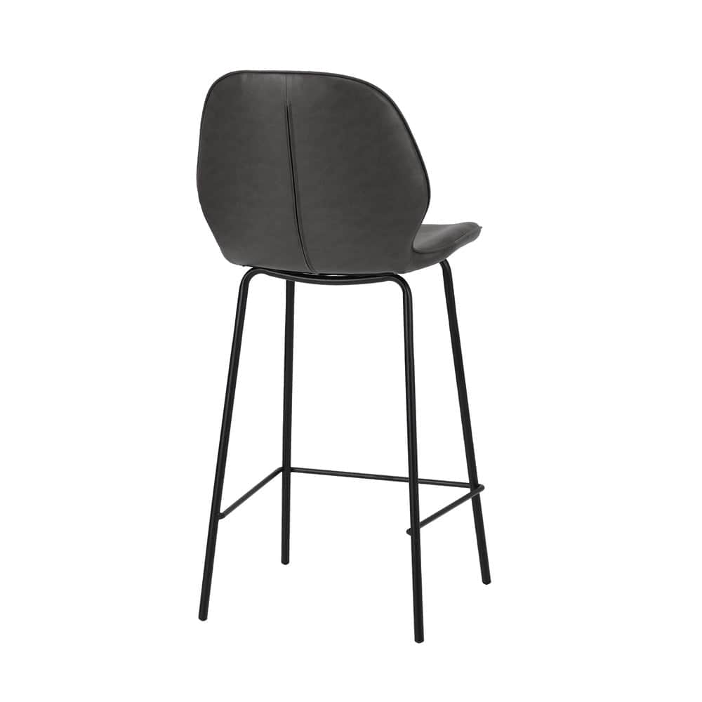 2x Bar Stools Kitchen Chairs High Back Leather Counter Seating Set Black/Grey