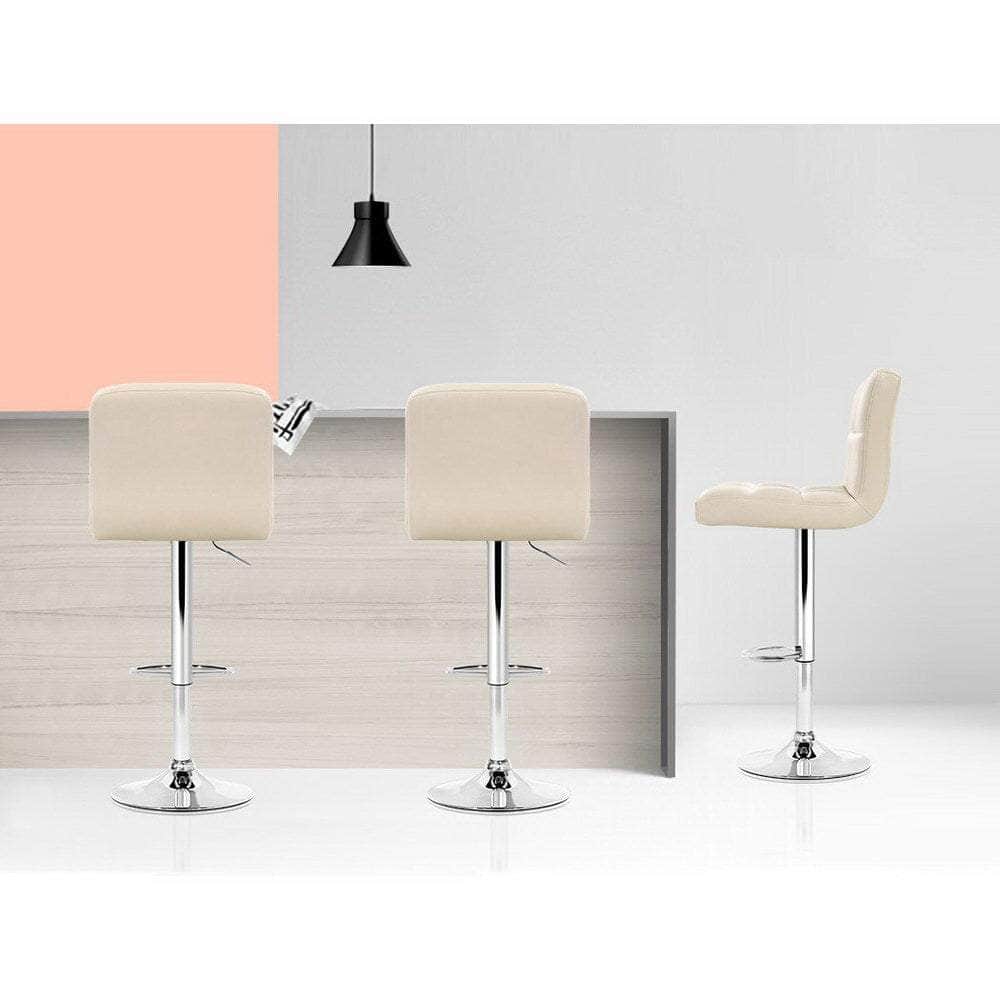 2x Bar Stools Leather Gas Lift Beige