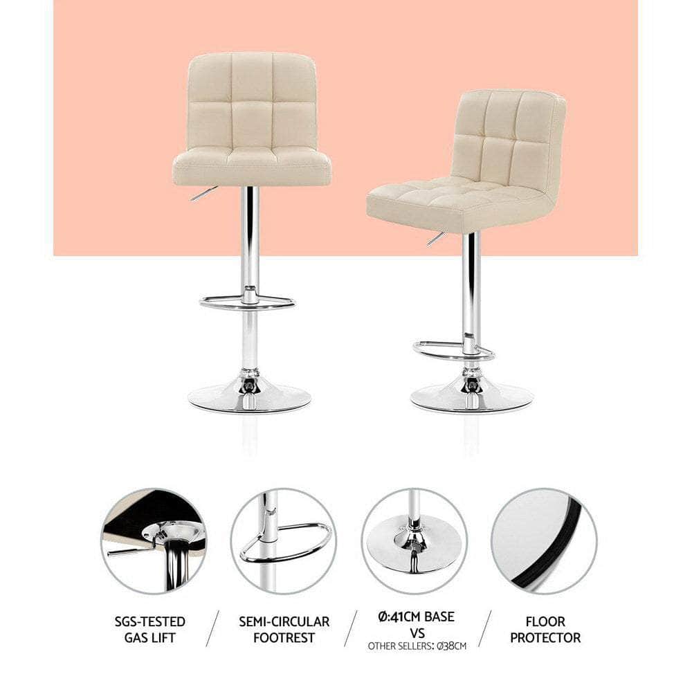 2x Bar Stools Leather Gas Lift Beige