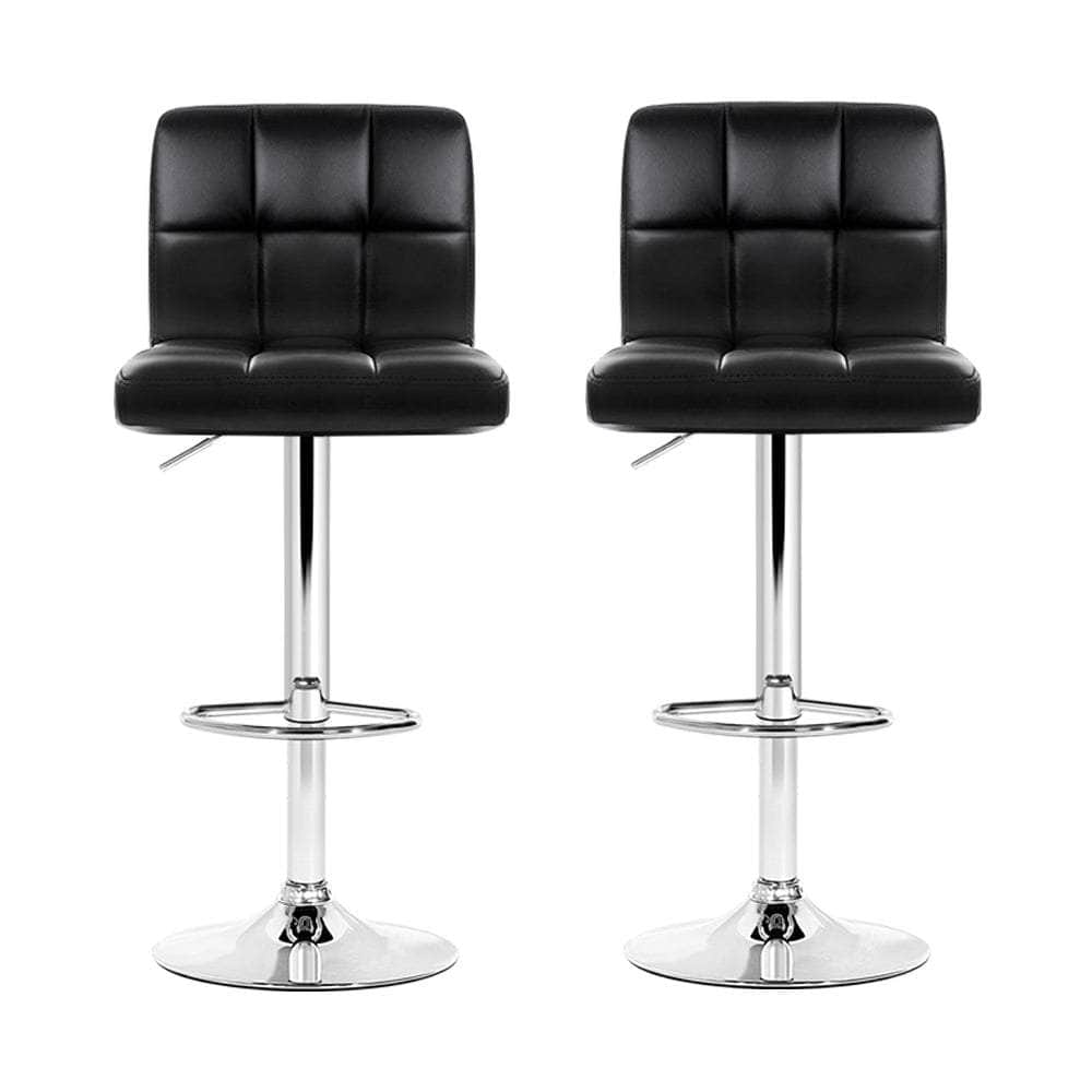 2x Bar Stools Leather Gas Lift Black