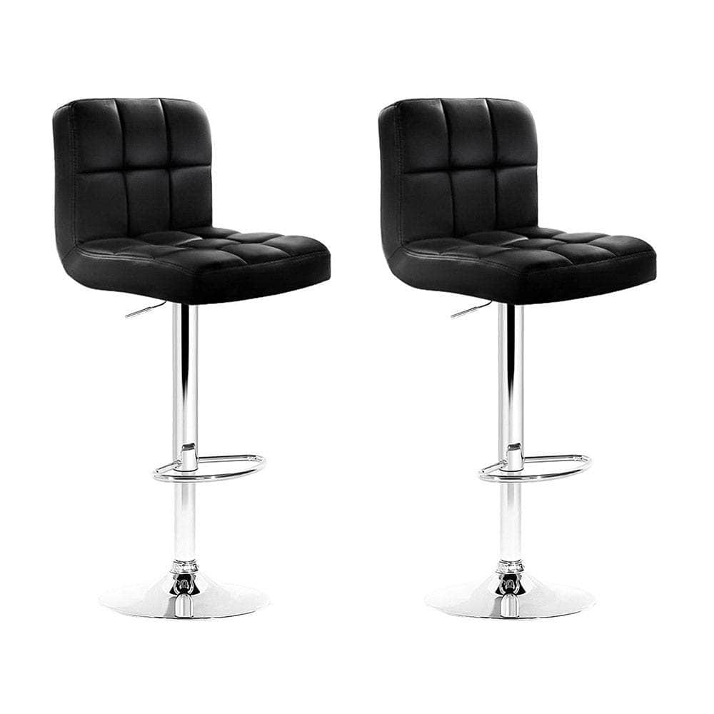 2x Bar Stools Leather Gas Lift Black