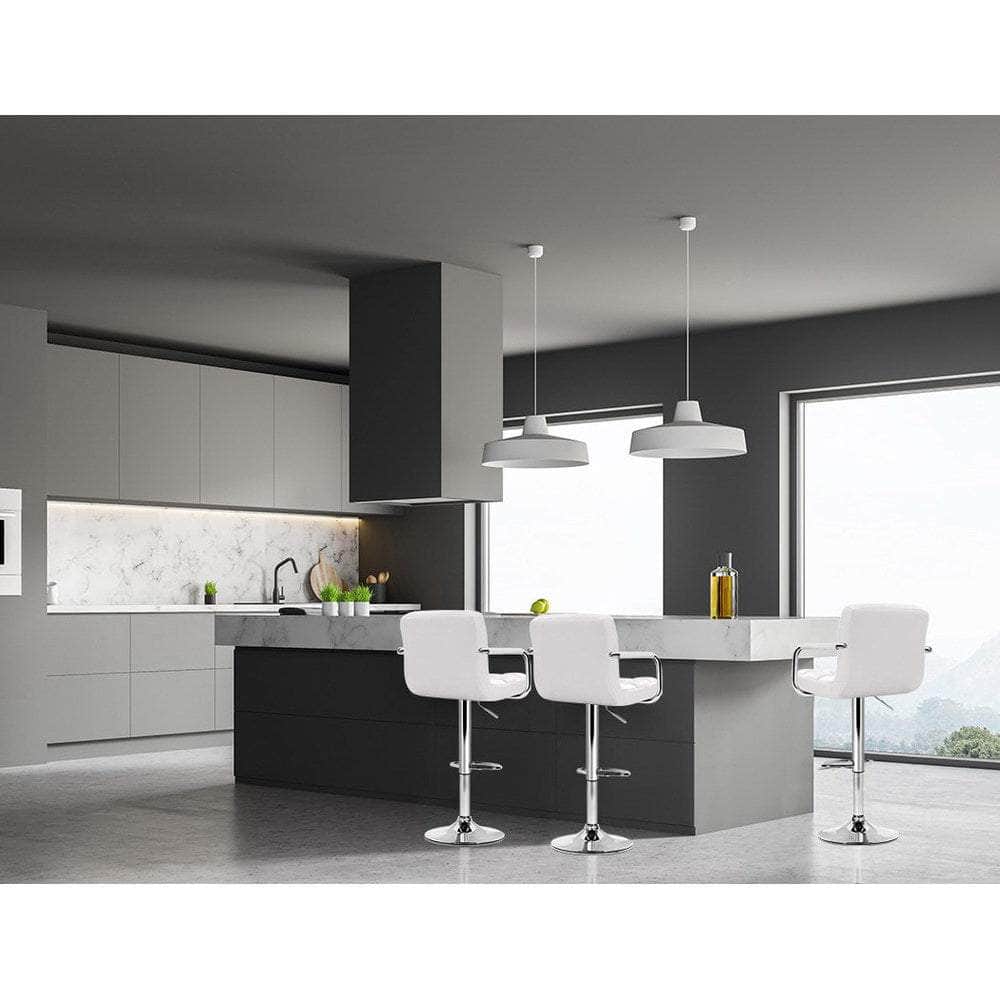 2x Bar Stools Leather Gas Lift w/Armrest White