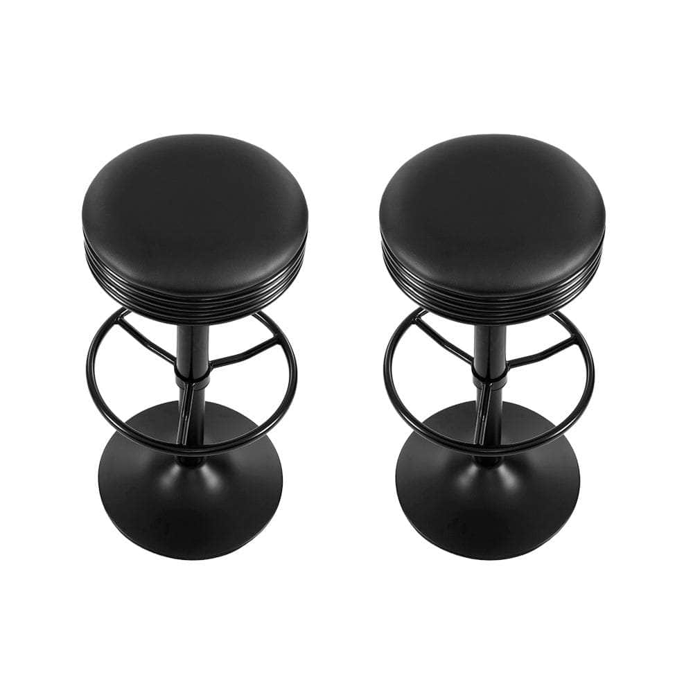 2x Bar Stools Leather Padded Gas Lift Black