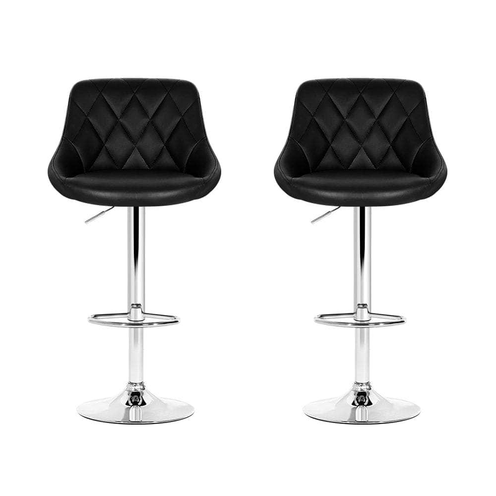 2x Bar Stools Leather Padded Gas Lift Stool Black
