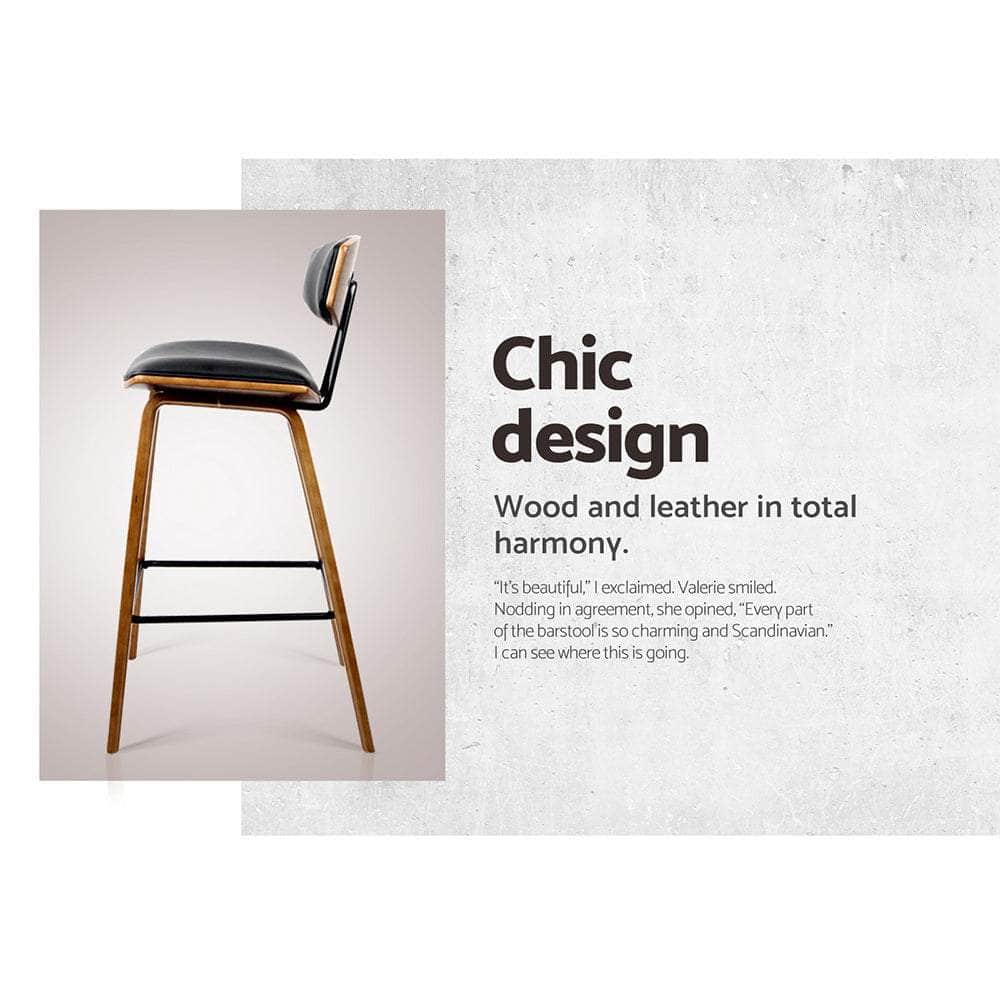 2x Bar Stools Leather Padded w/Backrest
