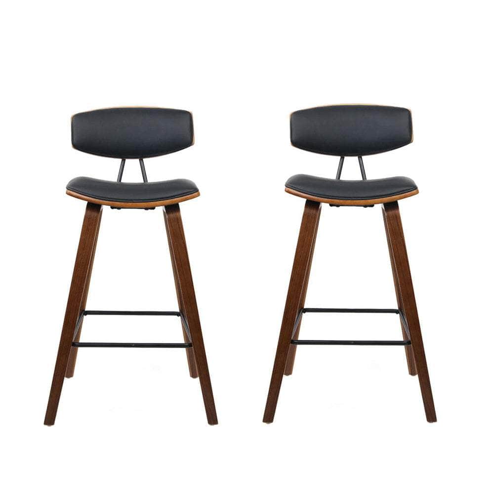 2x Bar Stools Leather Padded w/Backrest