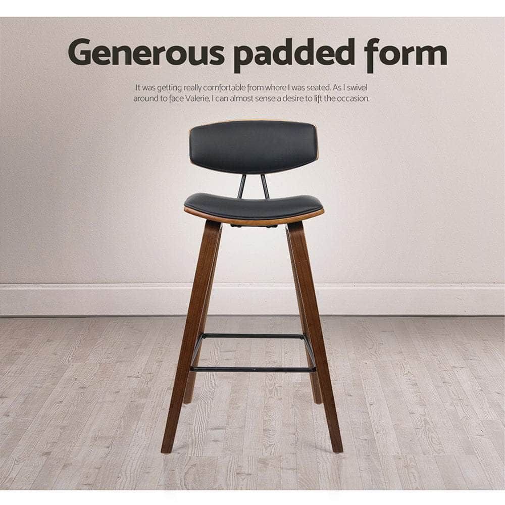 2x Bar Stools Leather Padded w/Backrest