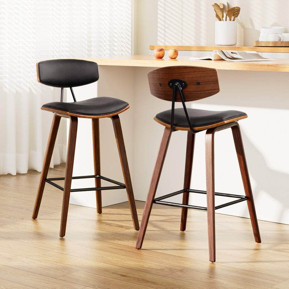 2x Bar Stools Leather Padded w/Backrest
