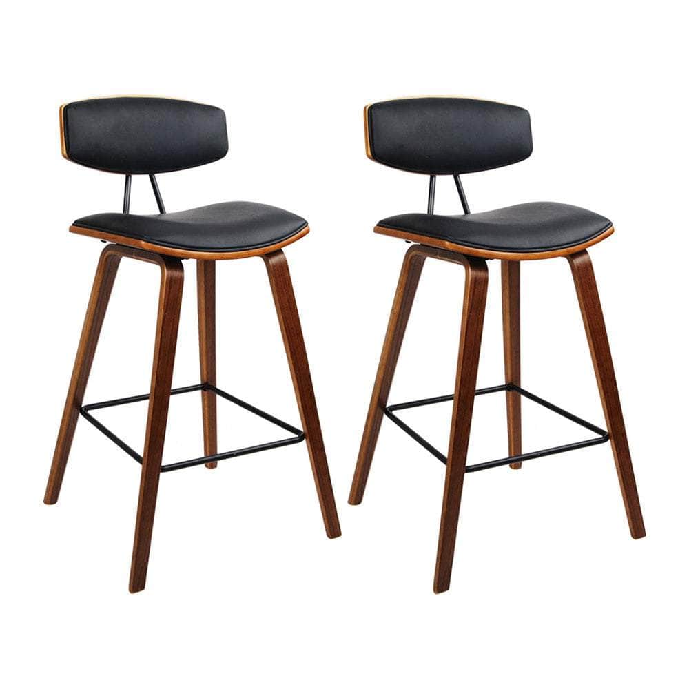 2x Bar Stools Leather Padded w/Backrest