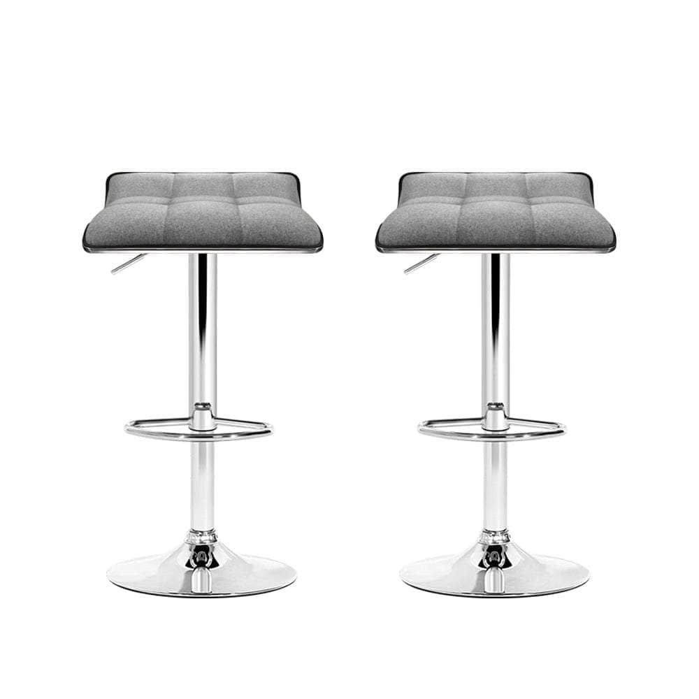 2x Bar Stools Linen Padded Gas Lift