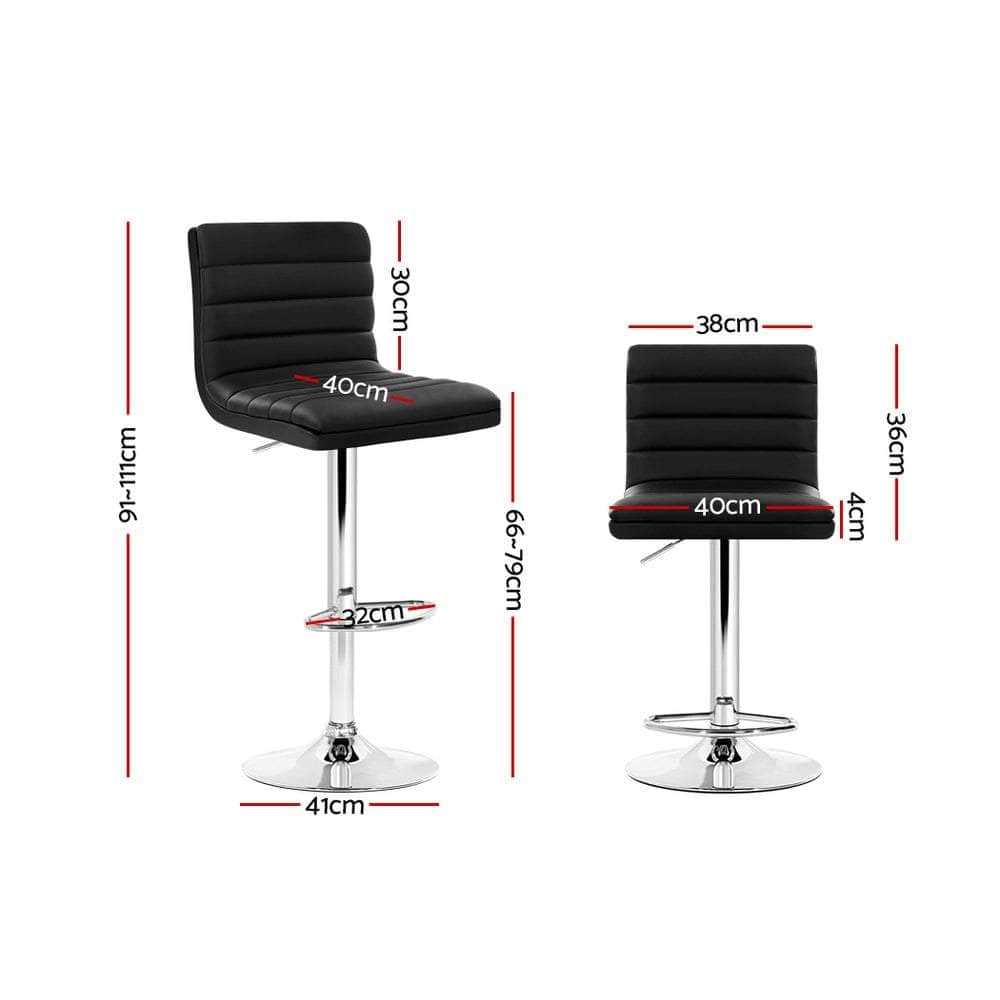 2x Bar Stools Padded Leather Gas Lift Black