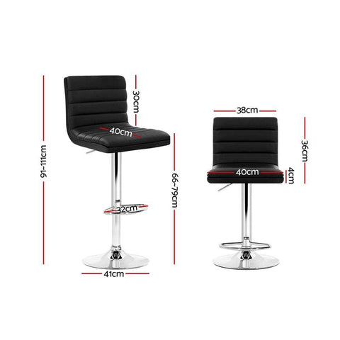 2x Bar Stools Padded Leather Gas Lift Black