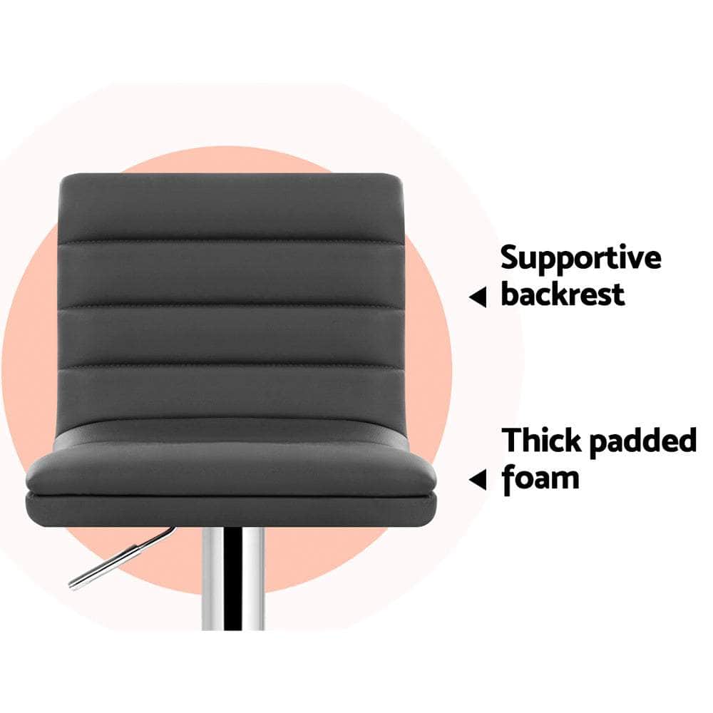 2x Bar Stools Padded Leather Gas Lift Grey